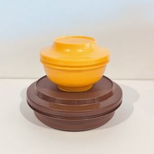 Vintage Tupperware Seal & Serve Bowl Set w Lids Harvest Colors #1206 & #1436‎